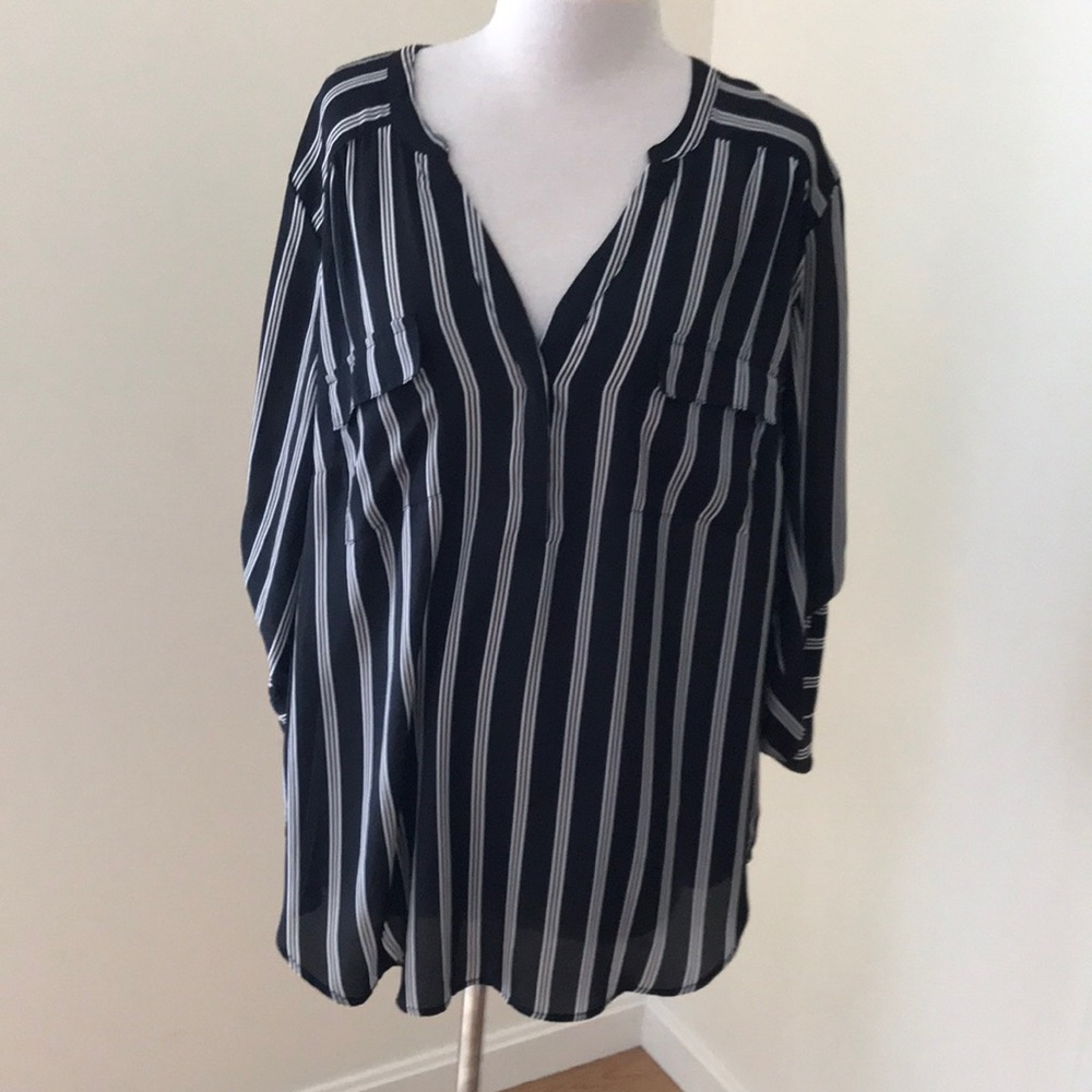 Torrid 2X black striped tan sleeve Harper top.